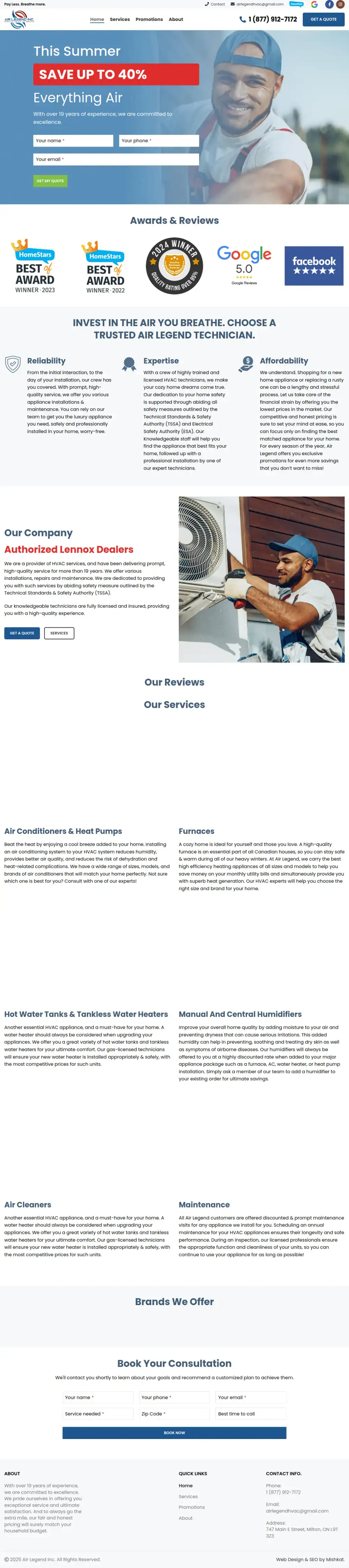 Air Legend HVAC Inc. homepage preview