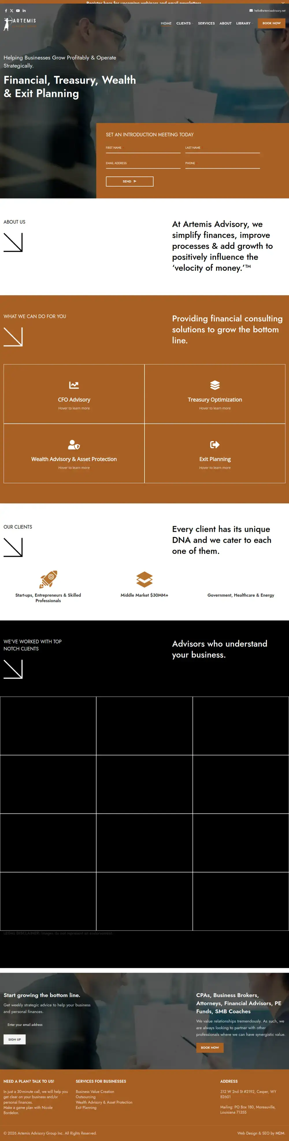 Artemis Advisory homepage preview