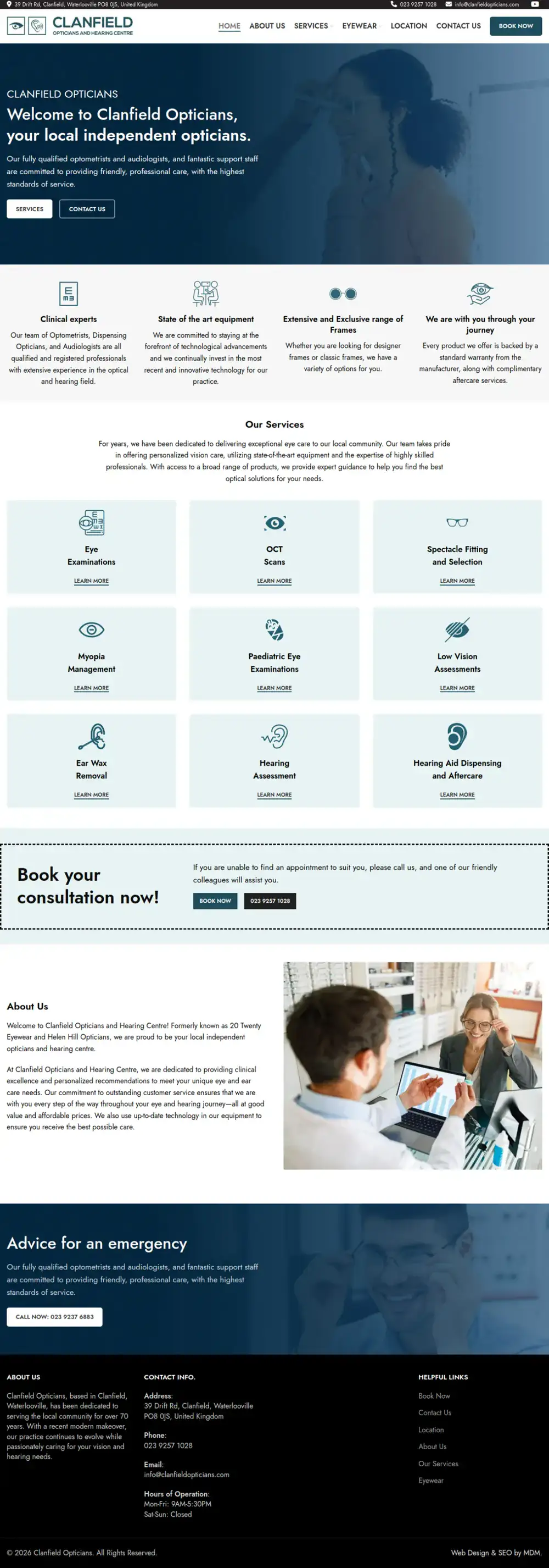 Clanfield Opticians homepage preview