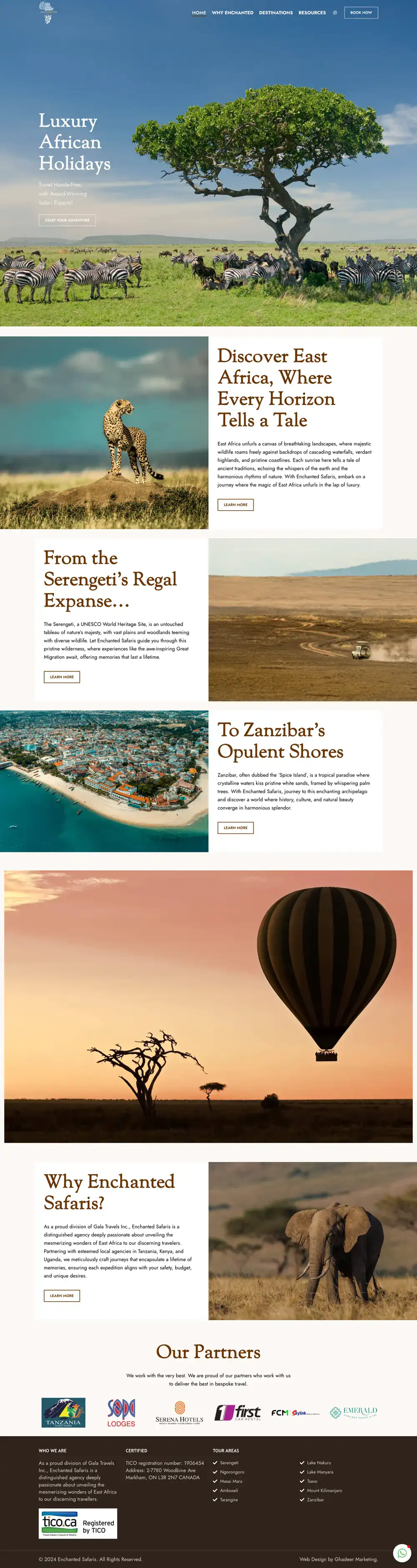 Enchanted Safaris homepage preview