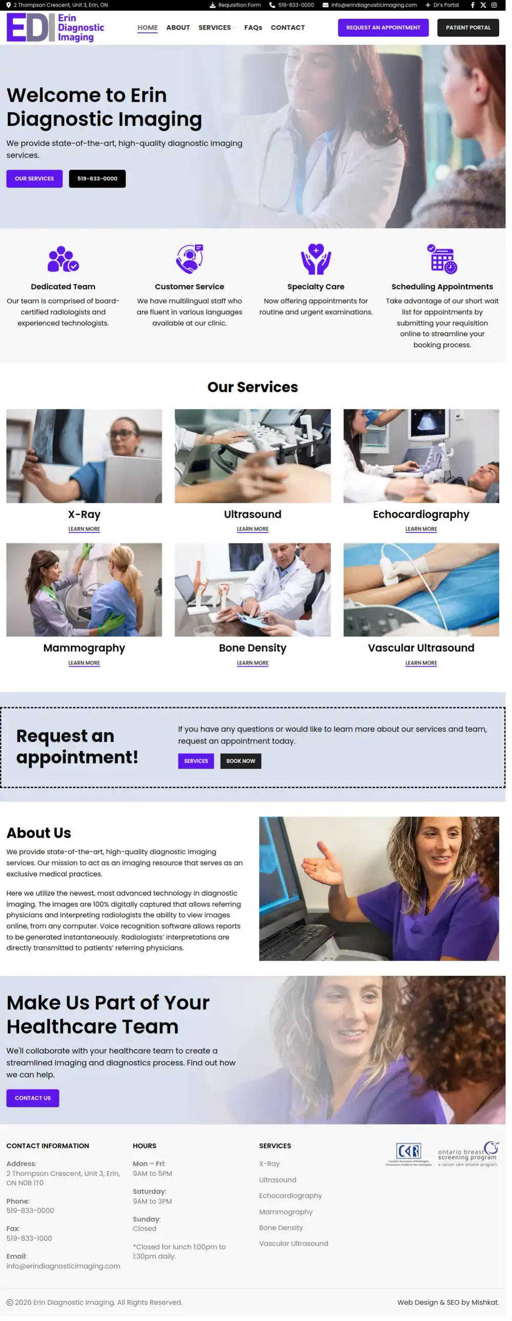 Erin Diagnostic Imaging homepage preview