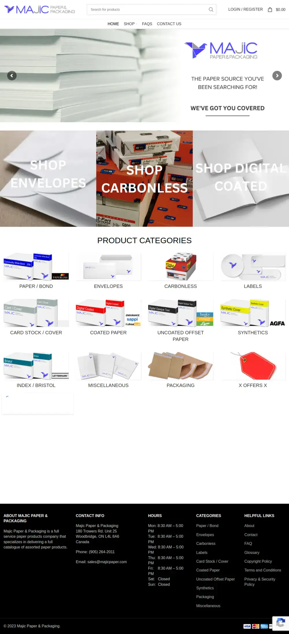 Majic Paper & Packaging homepage preview