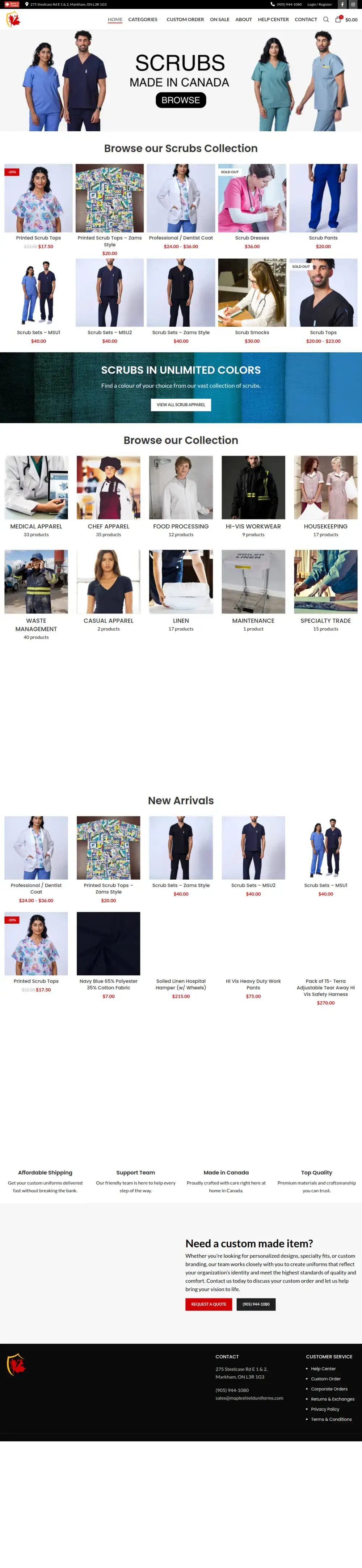 Maple Shield Uniforms homepage preview