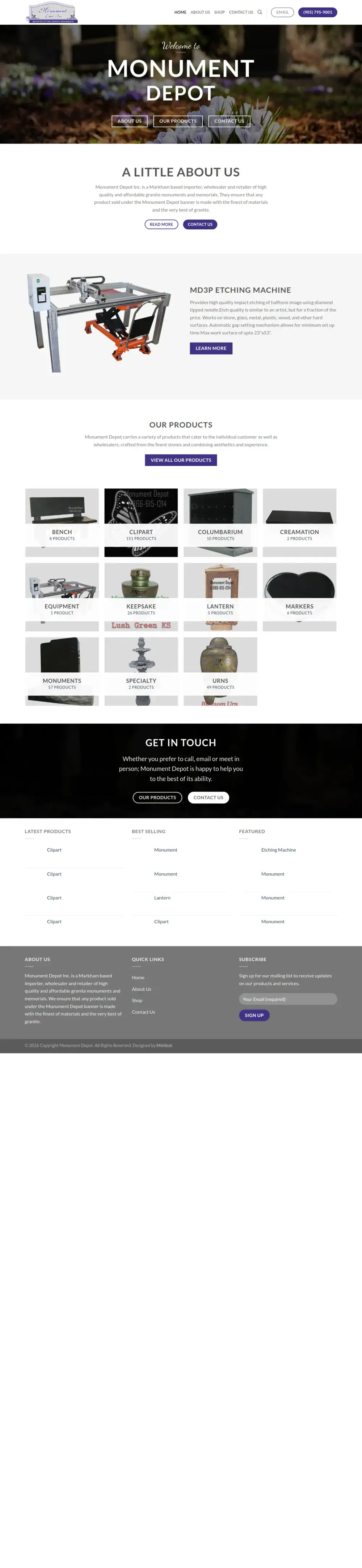 Monument Depot homepage preview