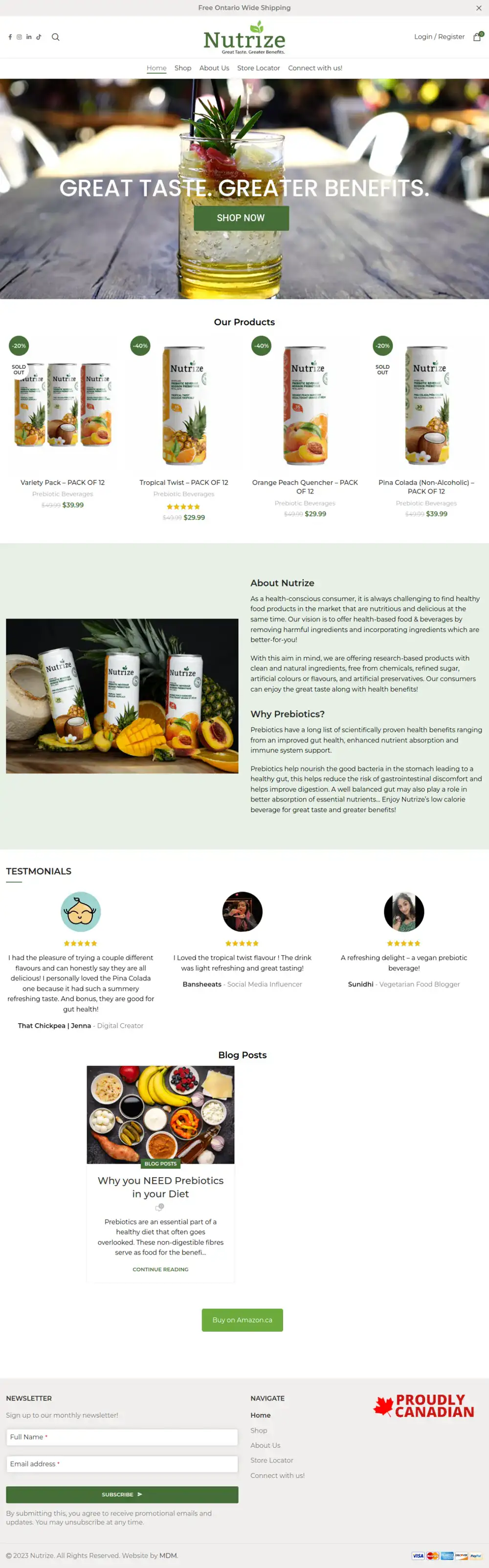 Nutrize homepage preview