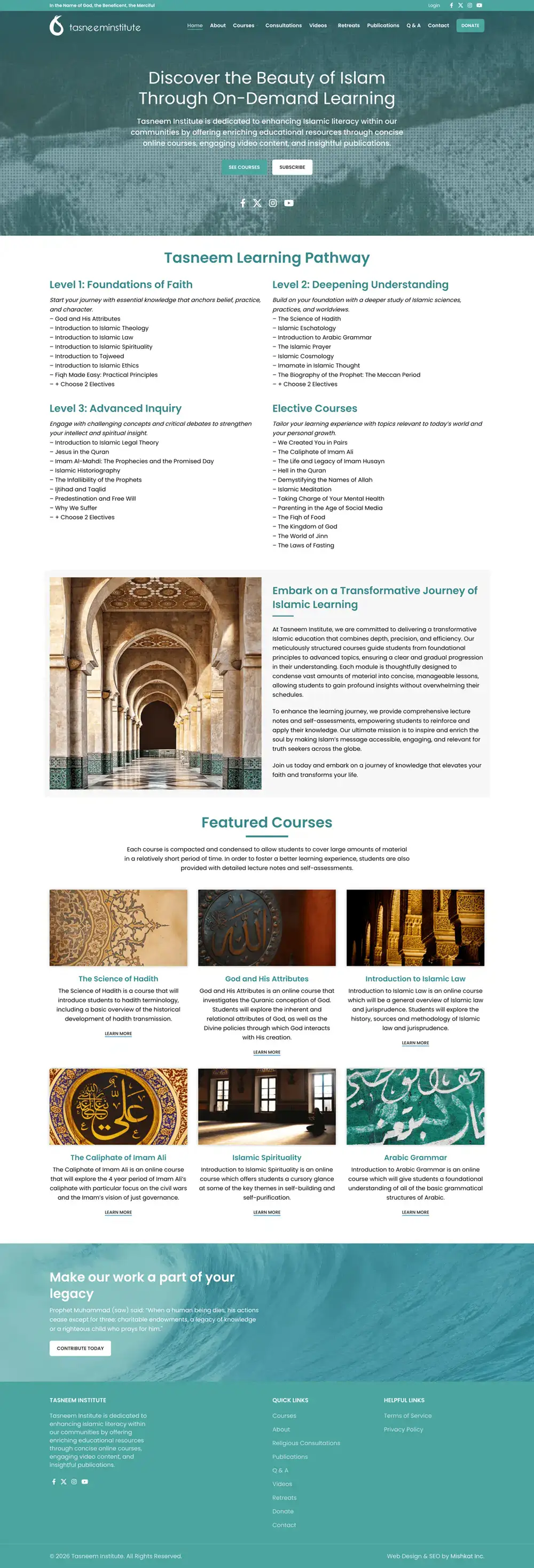 Tasneem Institute homepage preview
