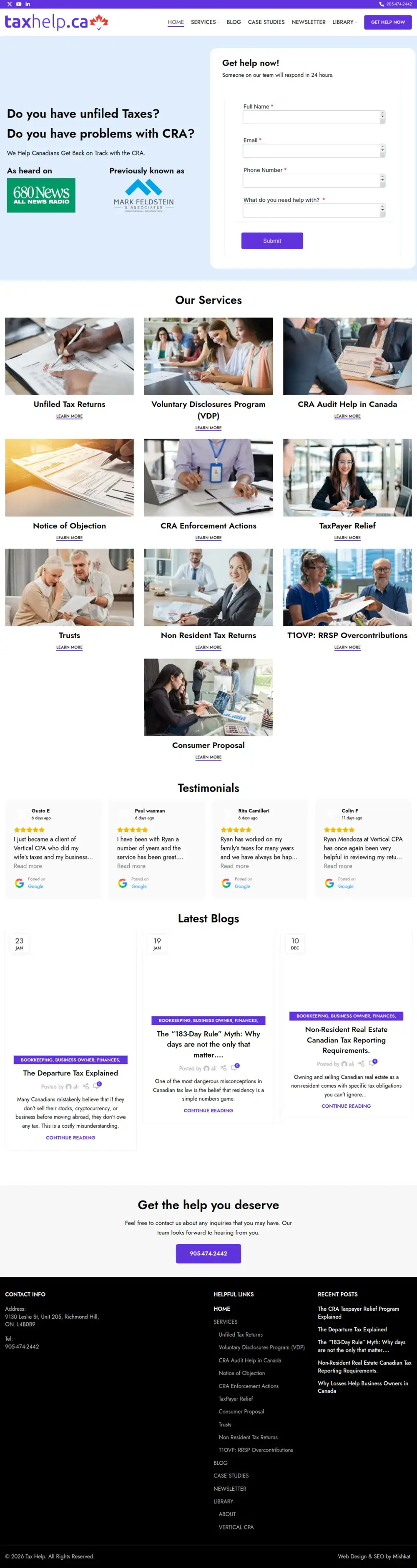 Tax Help Canada homepage preview