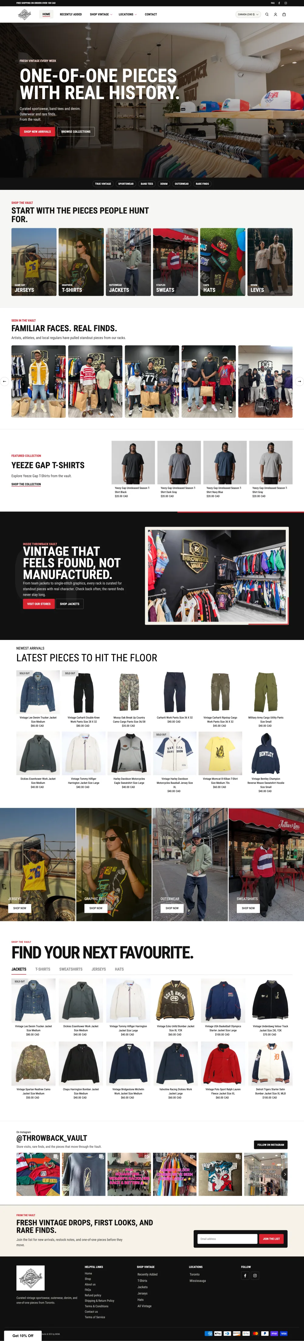 Throwback Vault homepage preview