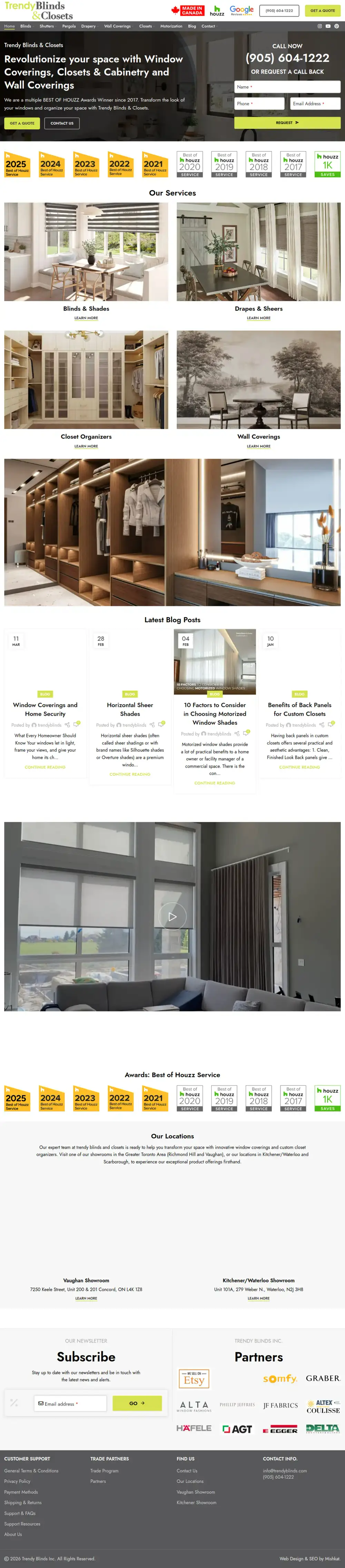 Trendy Blinds & Closets homepage preview