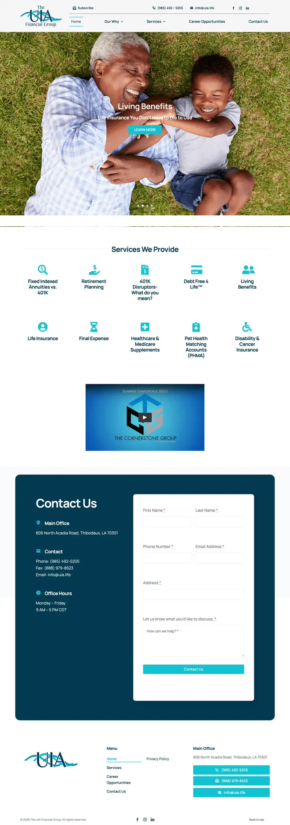 The UIA Financial Group homepage preview