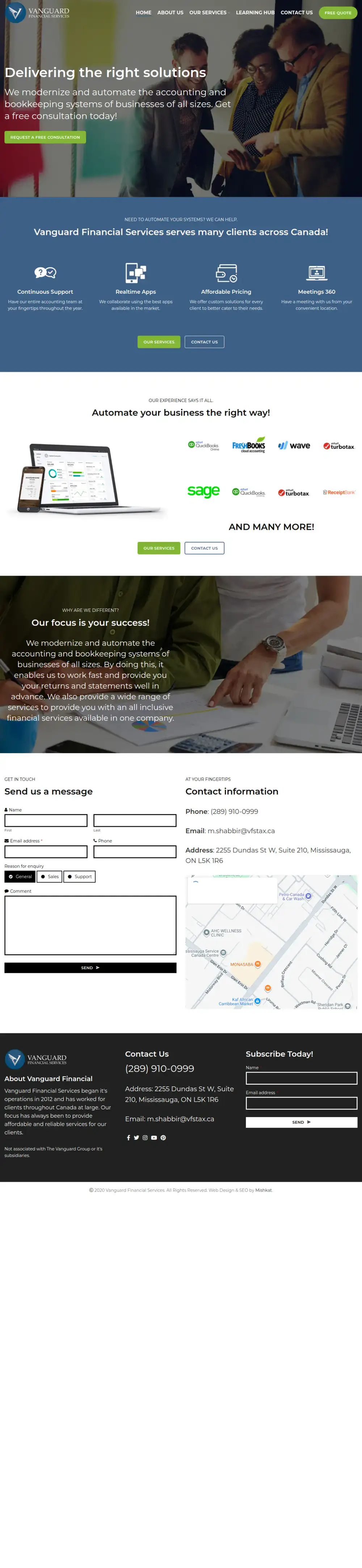 Vanguard Financial Services homepage preview