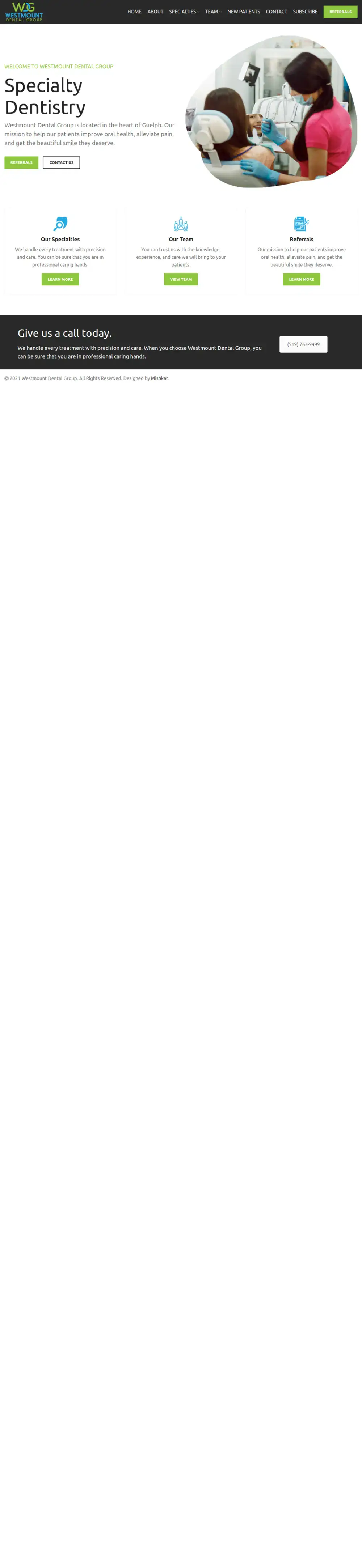 Westmount Dental Group homepage preview